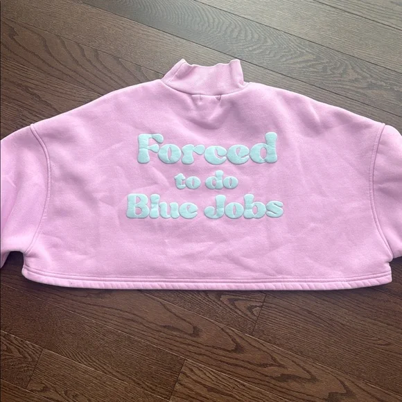 Pink Cropped Sweatshirt size small oversized strawberry moo top so cute - Picture 3 of 3